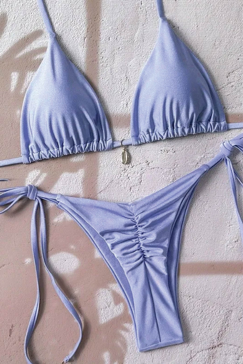 Sky Blue Ruched Tie-Side Bikini Set
