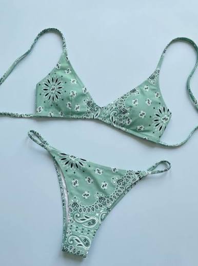 Sage Bandana Print Triangle Bikini Set